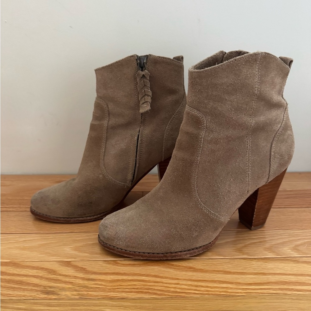 Suede Taupe Women's Ankle Boots - Classic Block Heel